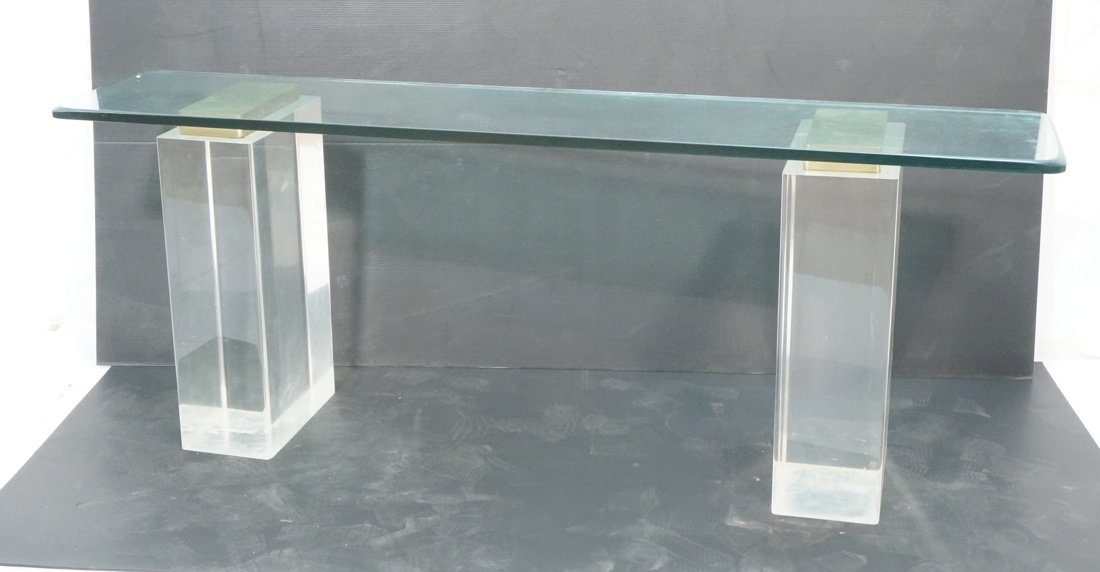 Hall Console Table. Large Double Lucite Pedestals (1 of 8)