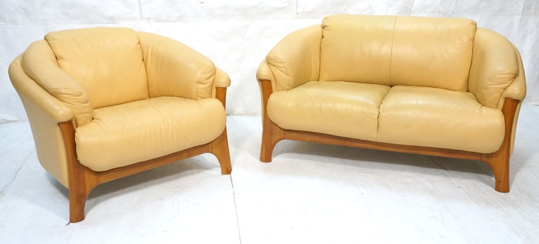 2pc Danish Teak Tan Leather Love Seat & Chair. Sl (1 of 6)