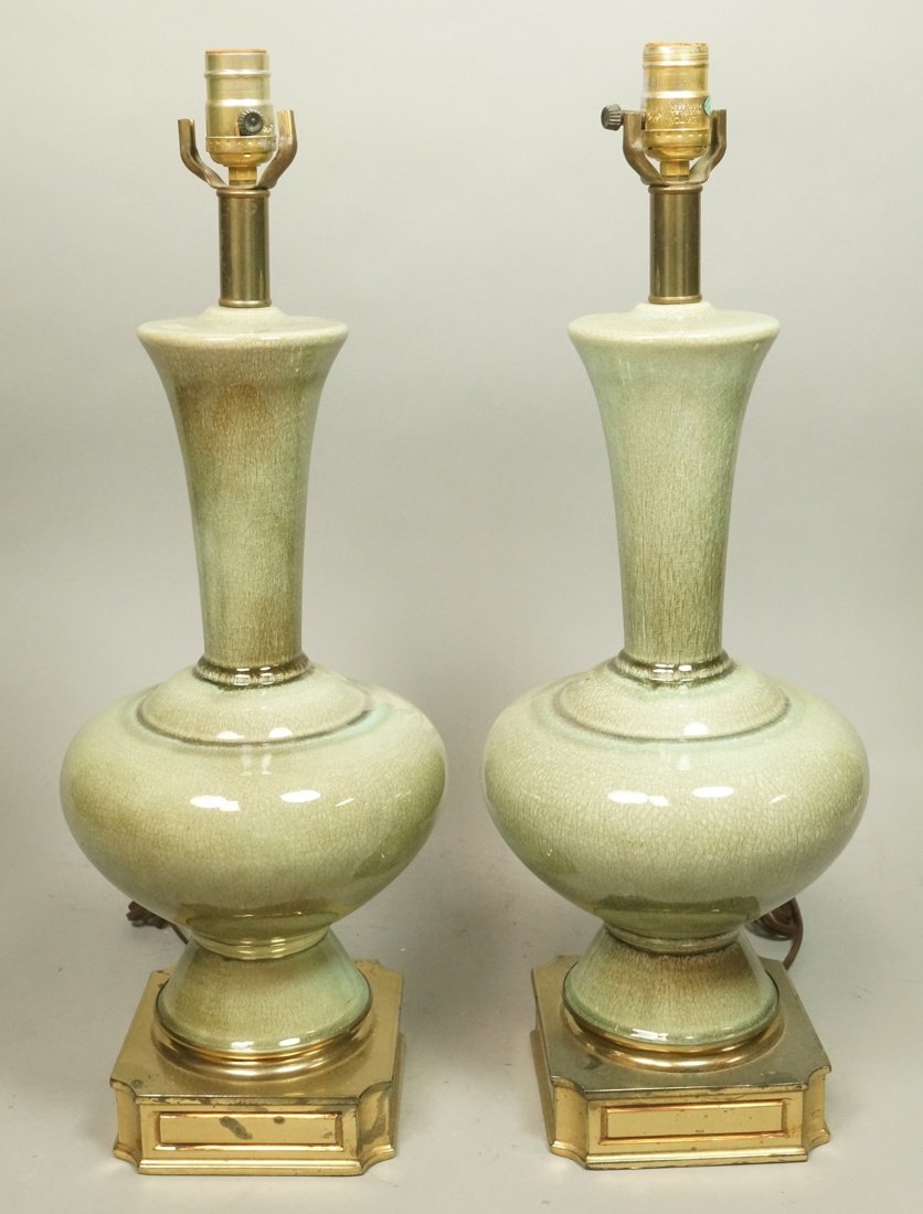 Pr Celadon Glazed Ceramic Table Lamps. Crackle fi (1 of 7)