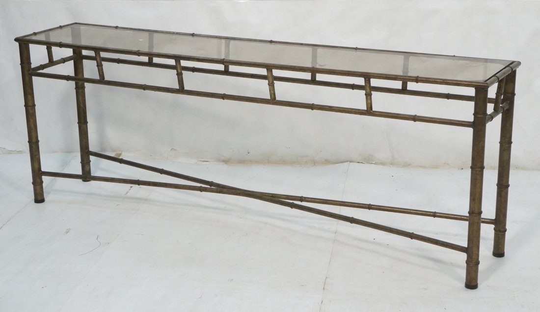 Faux Bamboo Metal Hall Console Table. Glass top. (1 of 8)