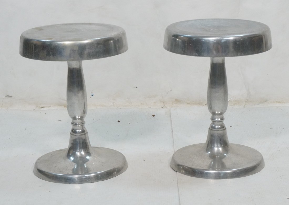 Pr Aluminum Industrial Low Stools. Shaped Pedesta: Pr Aluminum Industrial Low Stools. Shaped Pedestal base. -- Dimensions: H: 18 inches: W: 12.75 inches ---