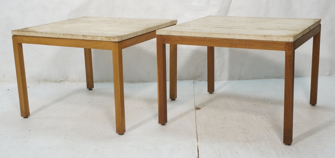 Pr Travertine Square Side End Tables. Walnut base (1 of 10)
