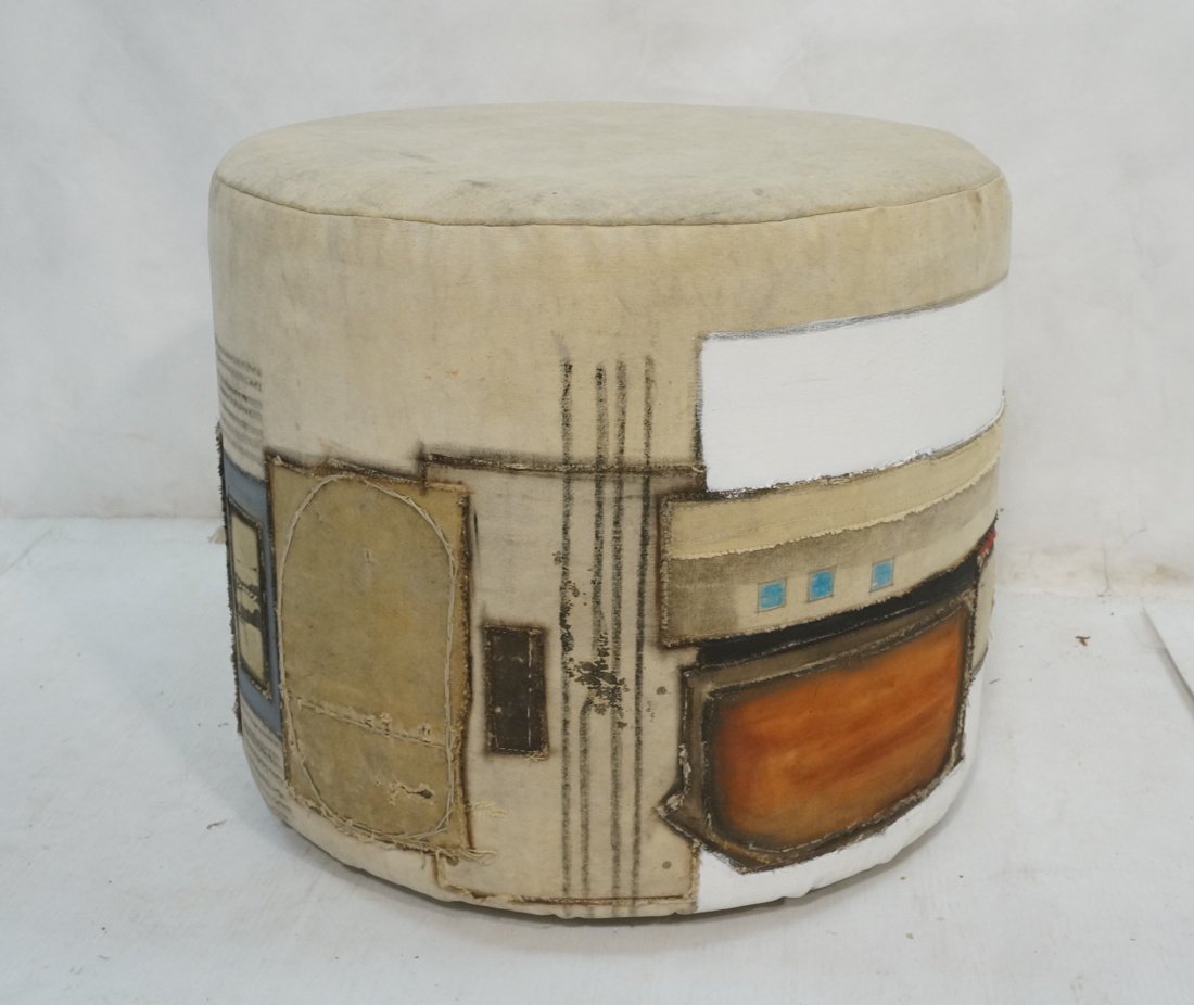 Artisan Signed Patchwork Fabric Round Stool. Hand (1 of 6)