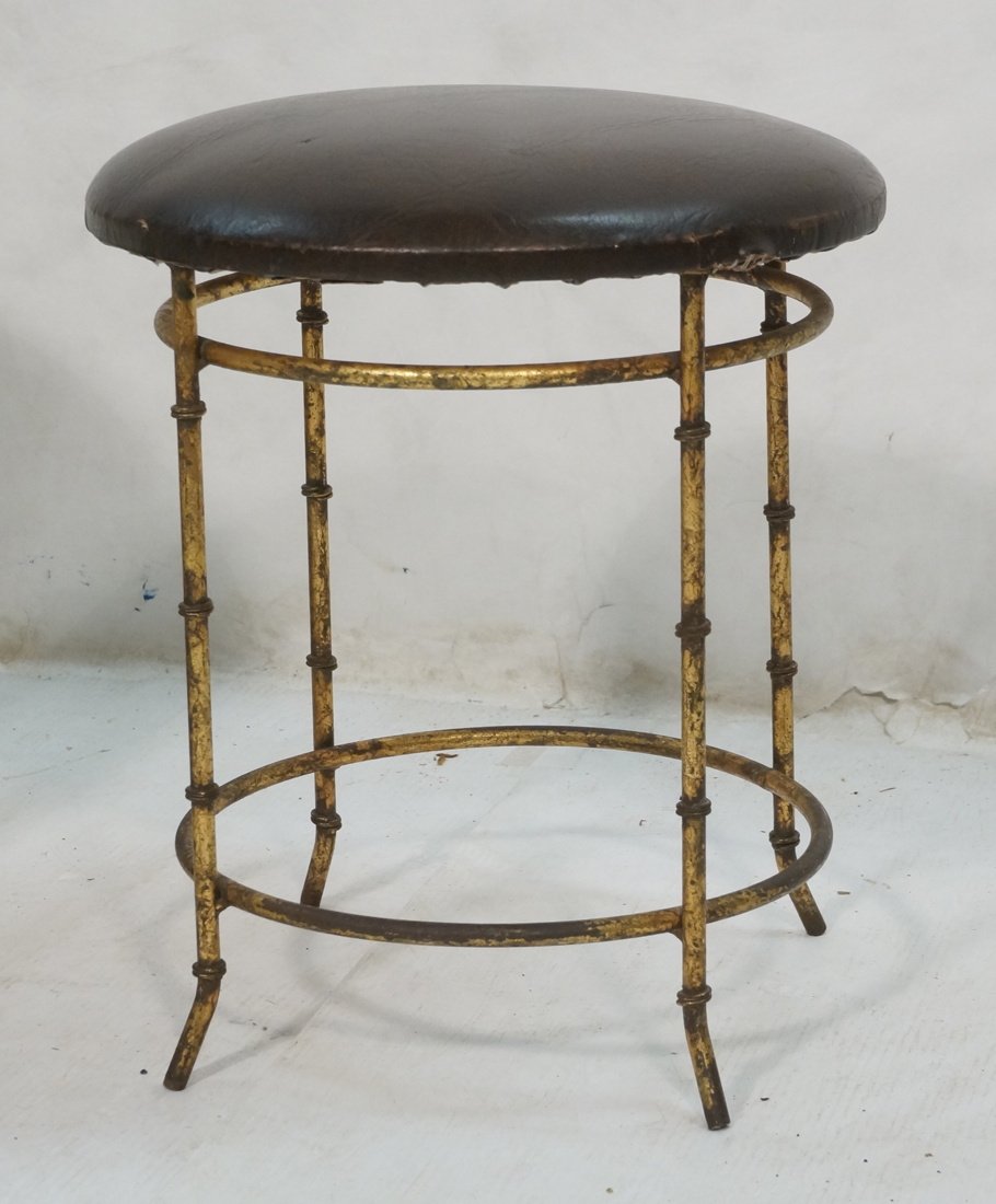 Gilt Metal Italian Faux Bamboo Stool. Brown vinyl (1 of 7)