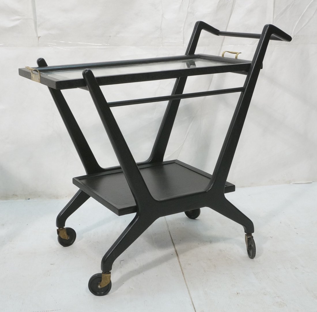 Ebonized Rolling Bar Cart. Brass handles. Casters (1 of 8)