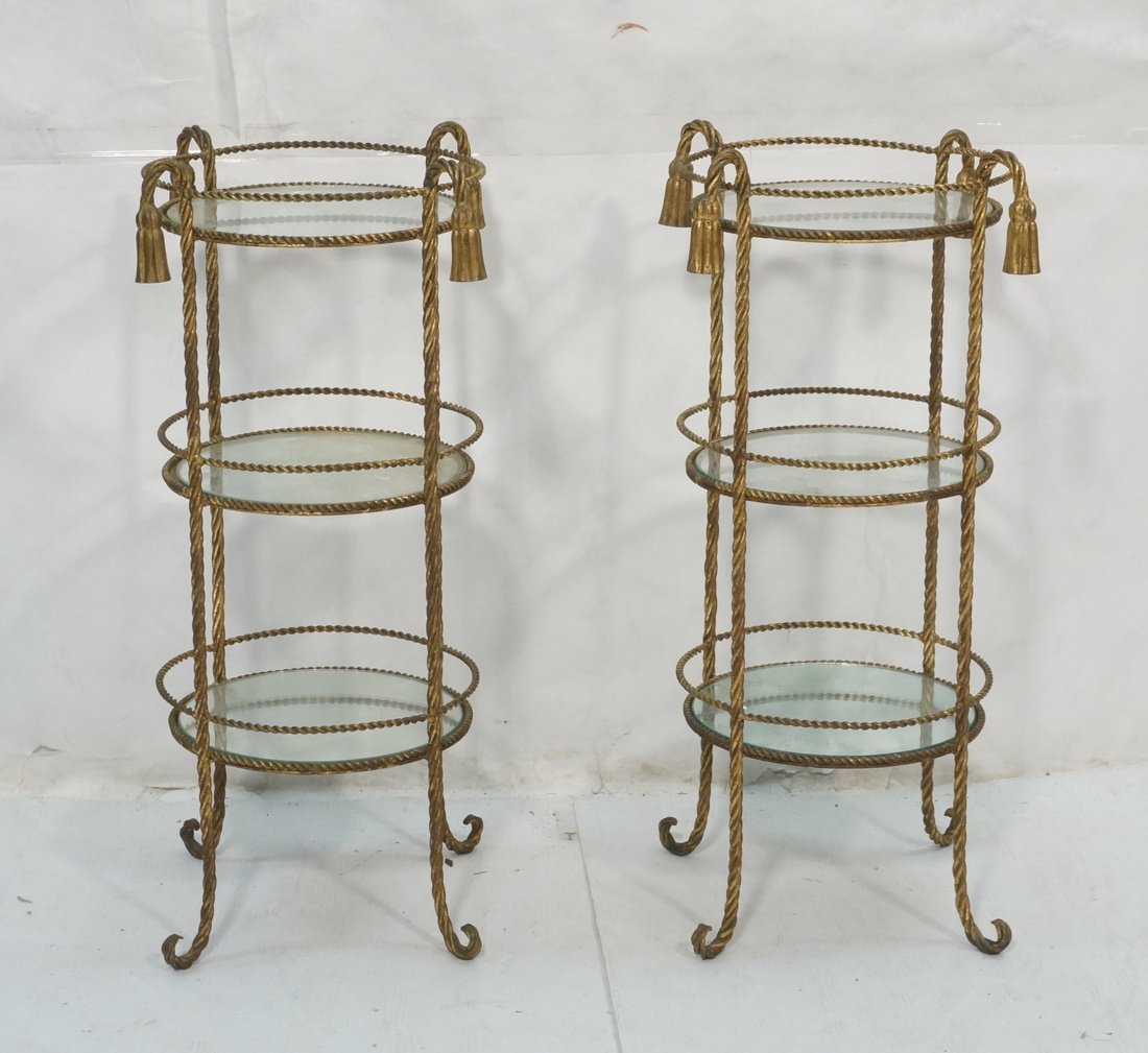 Pr Gilt Metal Italian Rope & Tassel Side Tables. (1 of 9)