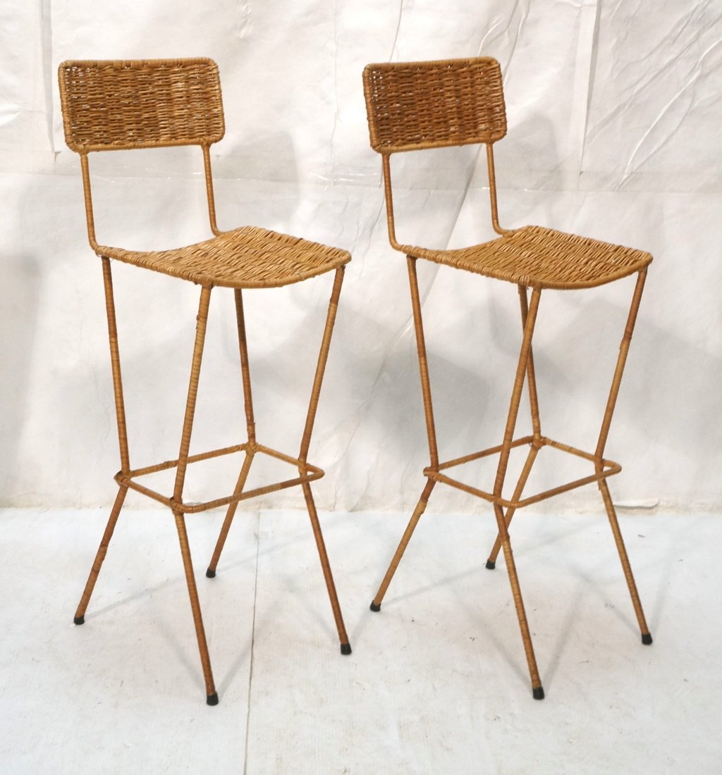 Pr Modernist Woven Bar Stools. Iron hairpin frame (1 of 10)