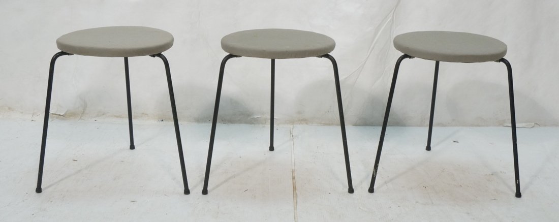 Set 3 Hairpin Iron Legs Round Stools. Gray fabric (1 of 8)