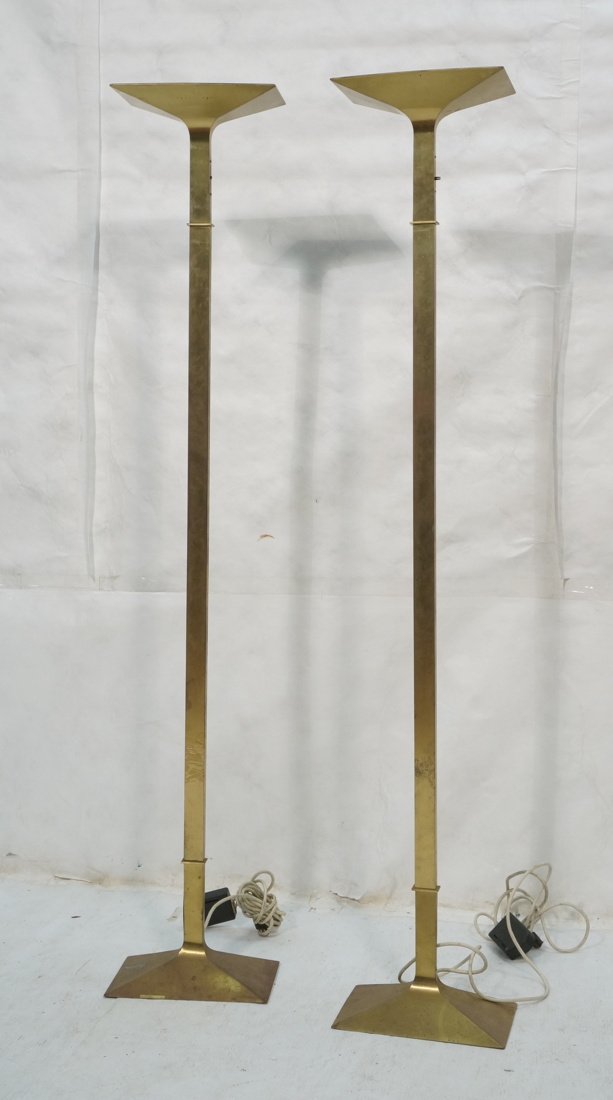 Pr Brass Torchiere Floor Lamps. Brass columns sup (1 of 10)