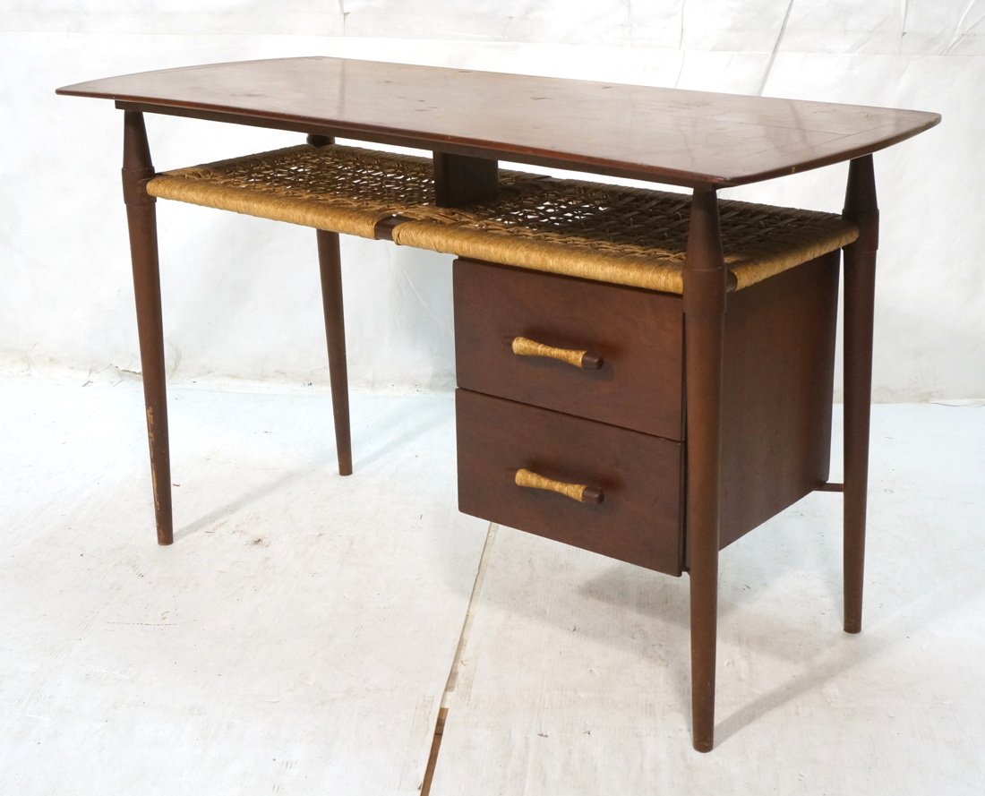 American Modern Walnut Desk. Woven lower shelf an (1 of 10)