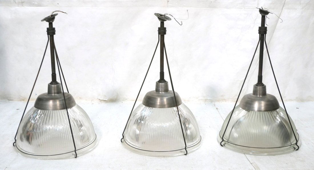 Set 3 Industrial Heavy Glass Hanging Lights. Silv (1 of 10)