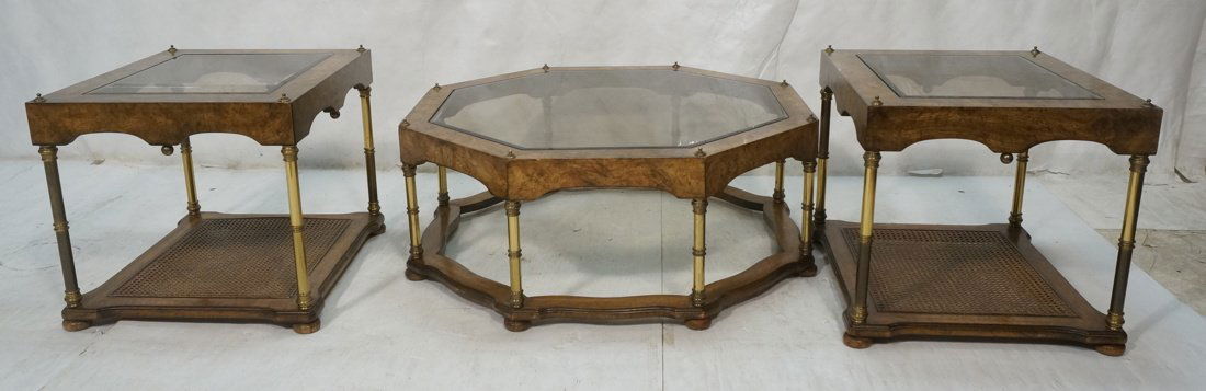 3pc Burled Wood & Smoked Glass Coffee & Side Tabl (1 of 10)