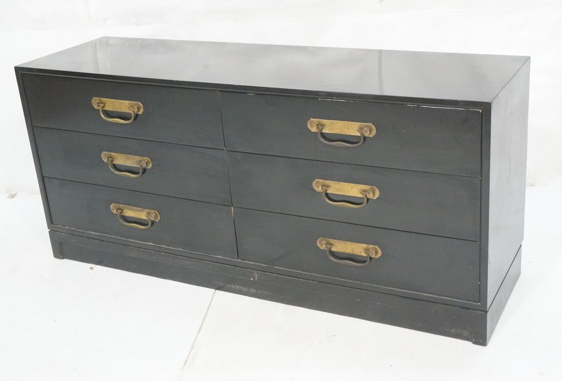 HENREDON Ebonized Credenza. Six drawers with dram: HENREDON Ebonized Credenza. Six drawers with dramatic brass pulls. Marked-- Dimensions: H: 28.25 inches: W: 63 inches: D: 18 inches ---
