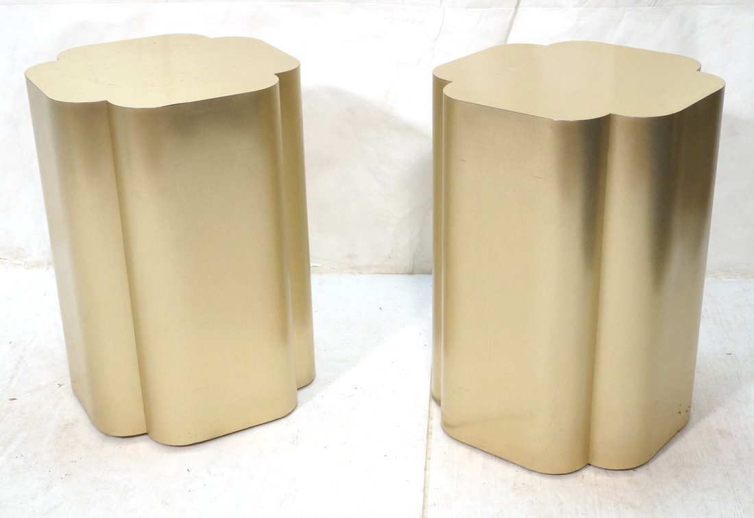Pair of Brass tone Metal Laminate Pedestal Table (1 of 10)