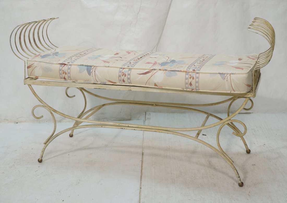Decorator Iron Bench. Rolled arms. Fabric seat cu (1 of 10)