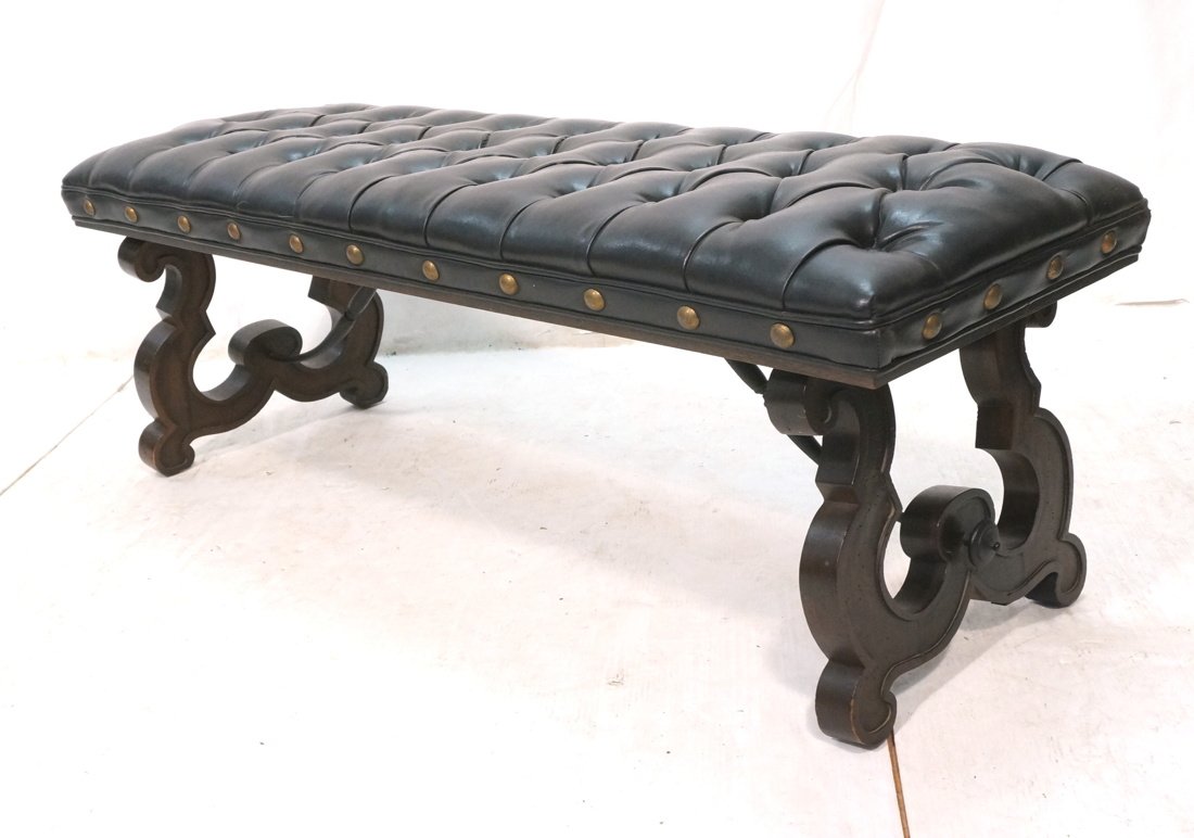 Black Long Window Bench. Tufted Black Seat on Hea (1 of 9)