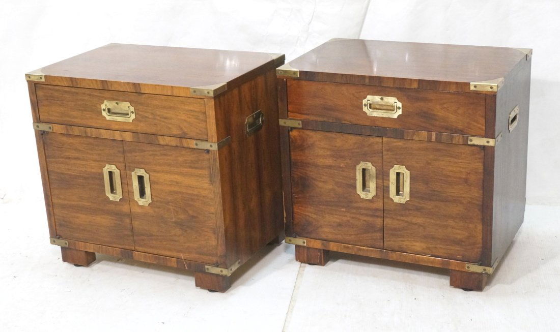 Pr Rosewood Campaign style Side End Tables. Brass (1 of 8)