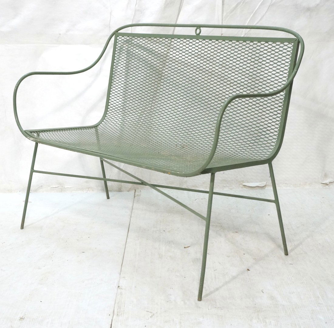 SALTERINI attribution Iron Patio Love Seat. Mesh (1 of 10)