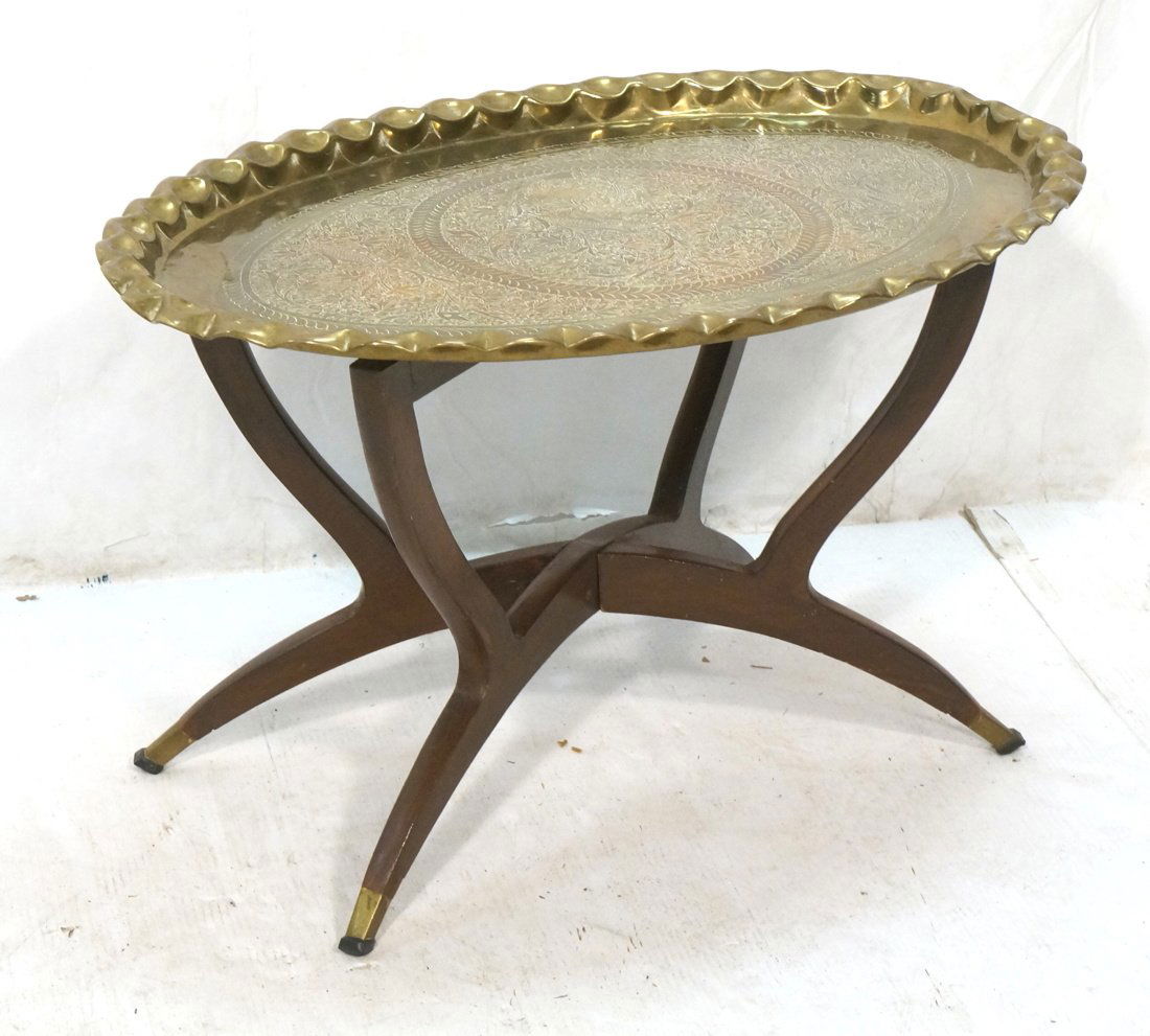 Decorative Folding Brass Tray Top Table. Finely e (1 of 10)