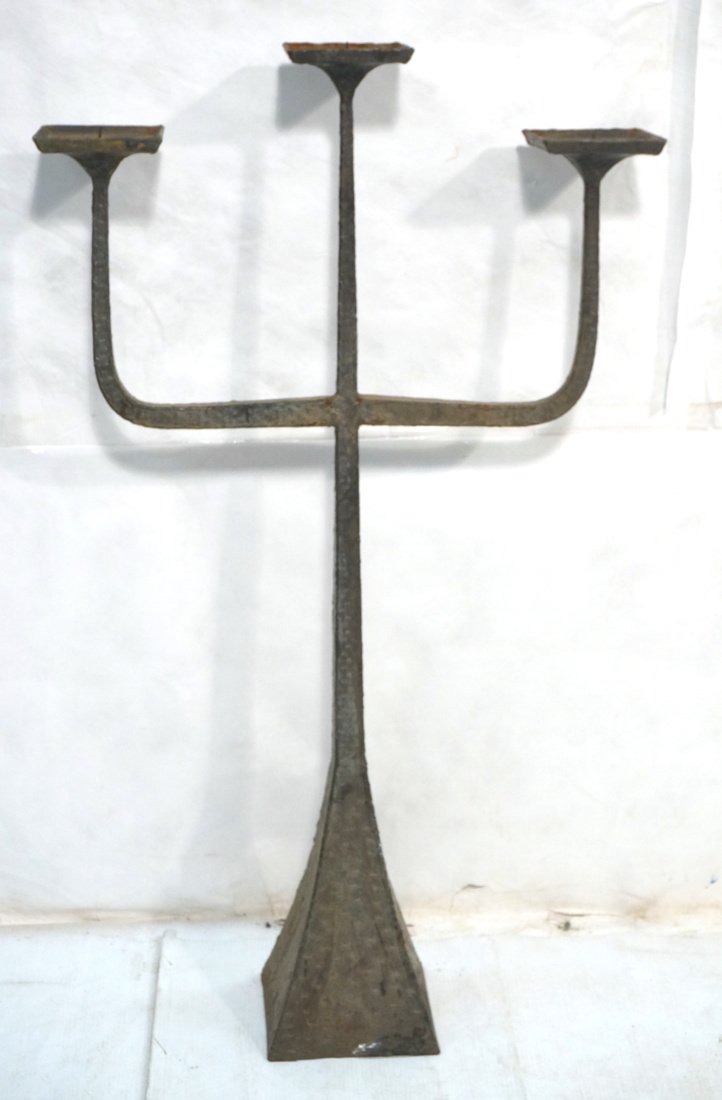 Modernist Hammered Metal Three Arm Floor Candle S (1 of 9)