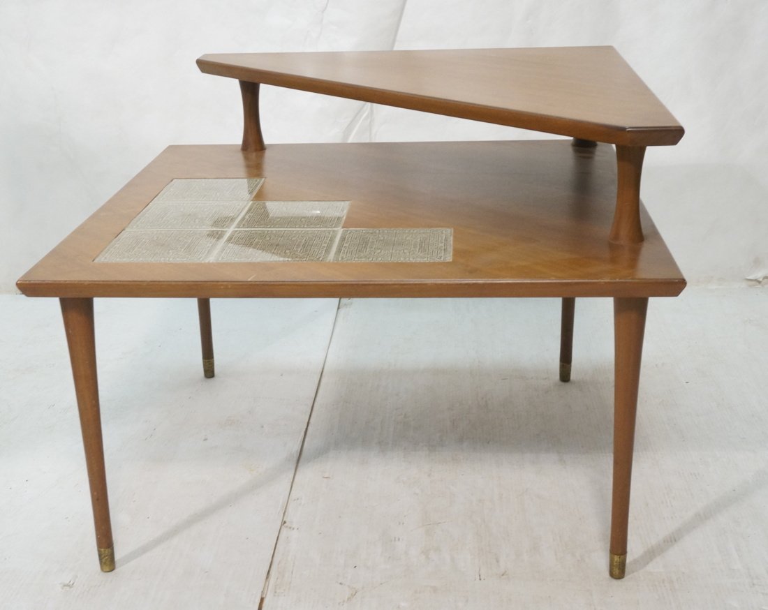 American Modern Walnut Corner Table with Inset Ti (1 of 10)