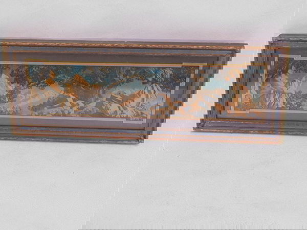 MAXFIELD PARRISH 1917 Crane Print RUBAIYAT. Nice: MAXFIELD PARRISH 1917 Crane Print RUBAIYAT. Nice rich colors. Original frame. Mk'd Crane 1917. Dimensions: H: 3.75 inches: W: 14.75 inches Condition: Very Good Condition. Minor wear to edge of frame.