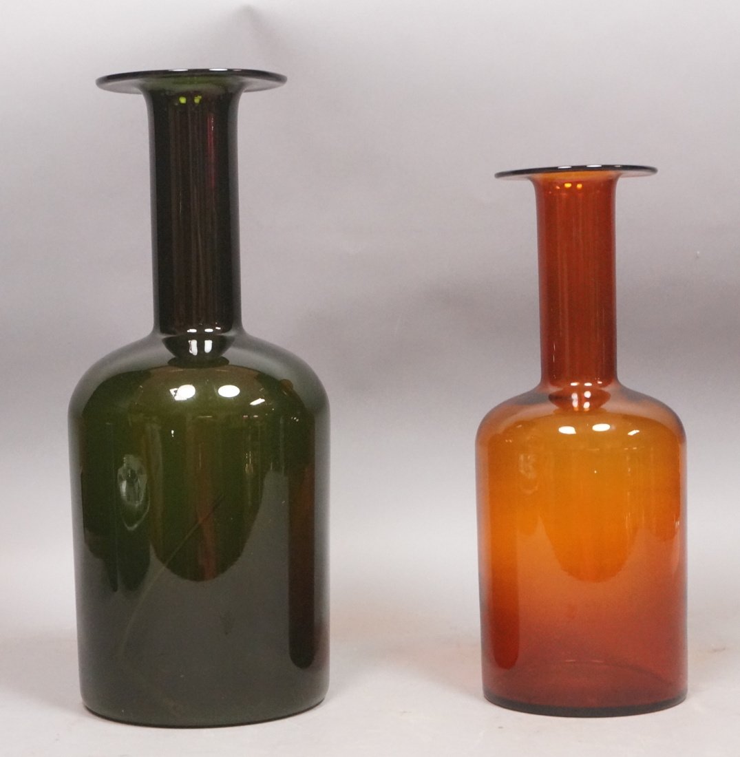 Pr Long Neck Art Glass Bottle Form Vases. OTTO BR (1 of 5)