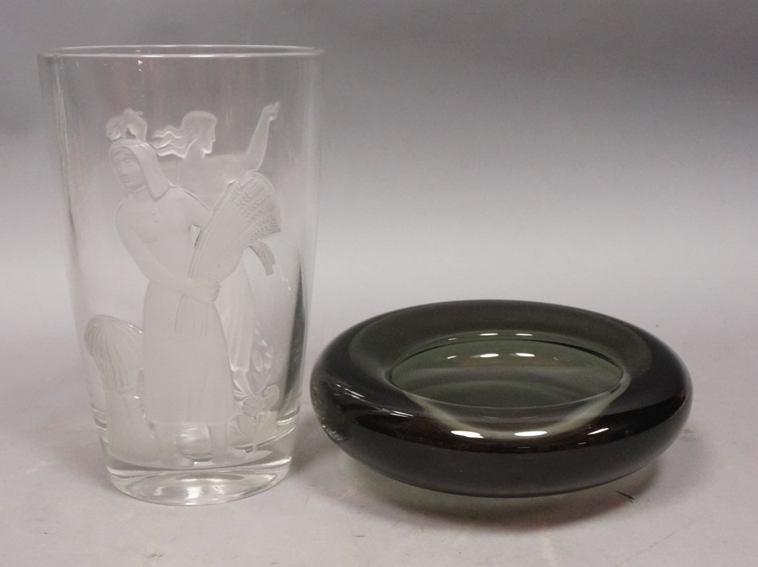 2pc Art Glass Lot. HOLMEGAARD Smoked Glass Bowl (1 of 6)