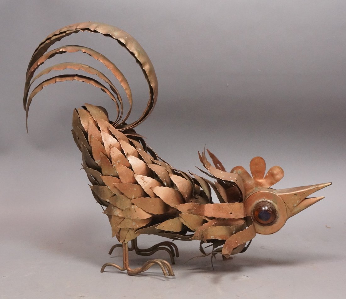 Brutalist Metal Rooster Sculpture. Glass eye. (1 of 7)