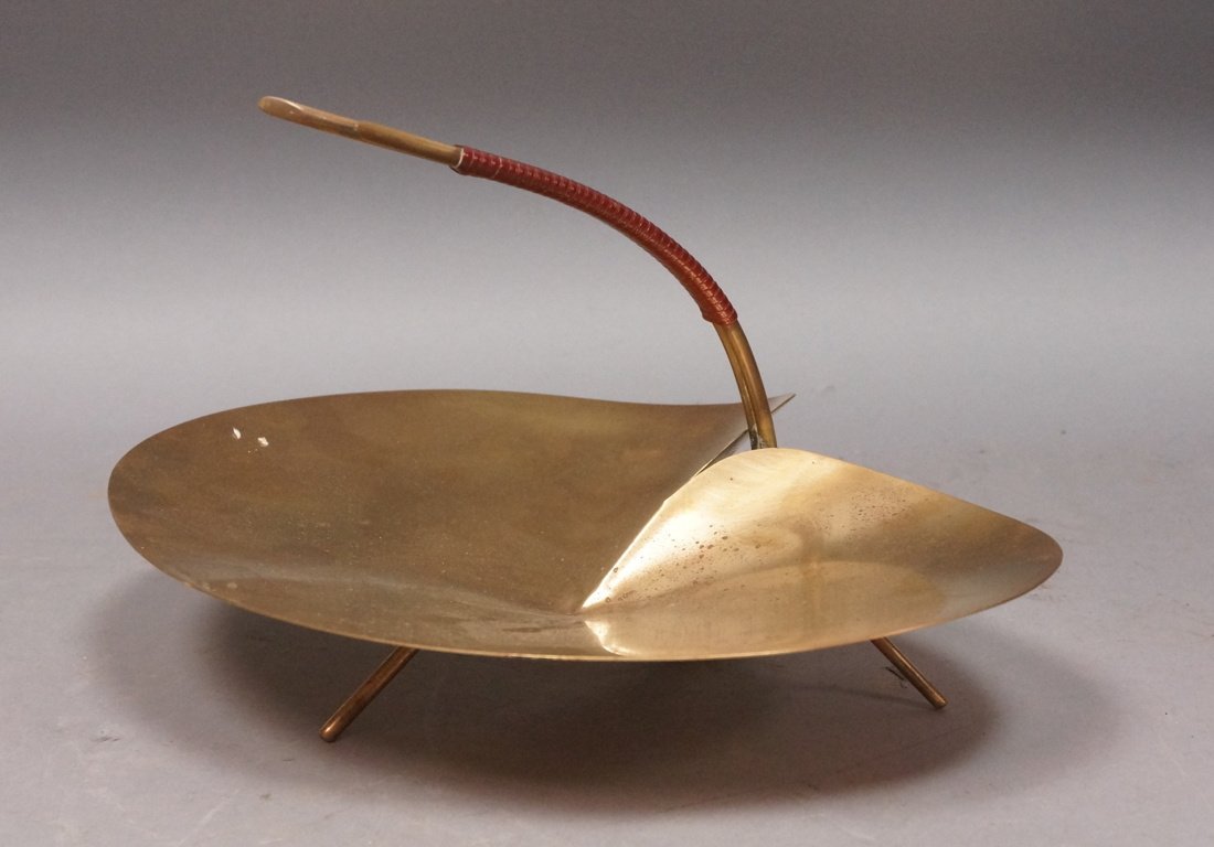 CARL AUBOCK Brass Dish. Rattan Wrapped Handle. Li (1 of 5)
