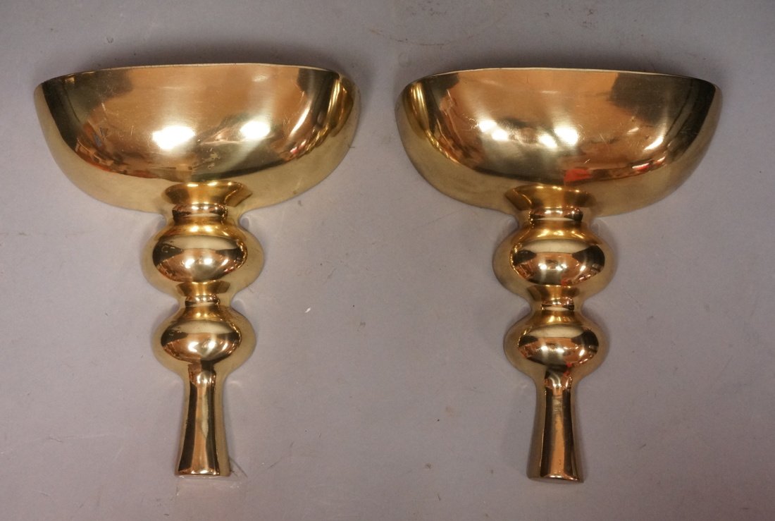 Pr Brass Tone Modernist Wall Sconces. Tapered bul (1 of 7)