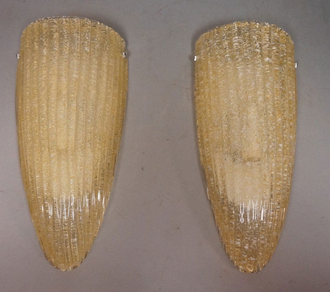 Pr Murano Art Glass Wall Sconces. Ribbed "U" form (1 of 9)