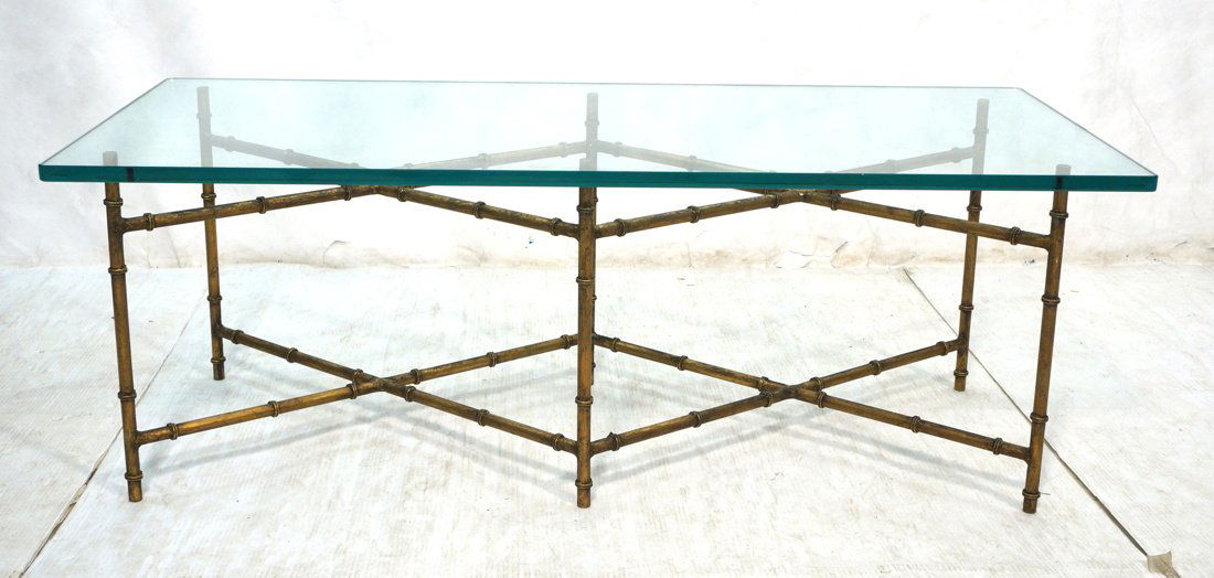 Glass Top Faux Bamboo Gilt Metal Coffee Table. 3/ (1 of 8)