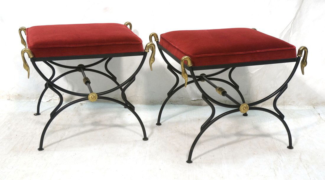 Pr Decorator Black Iron Benches. Brass swan heads (1 of 7)