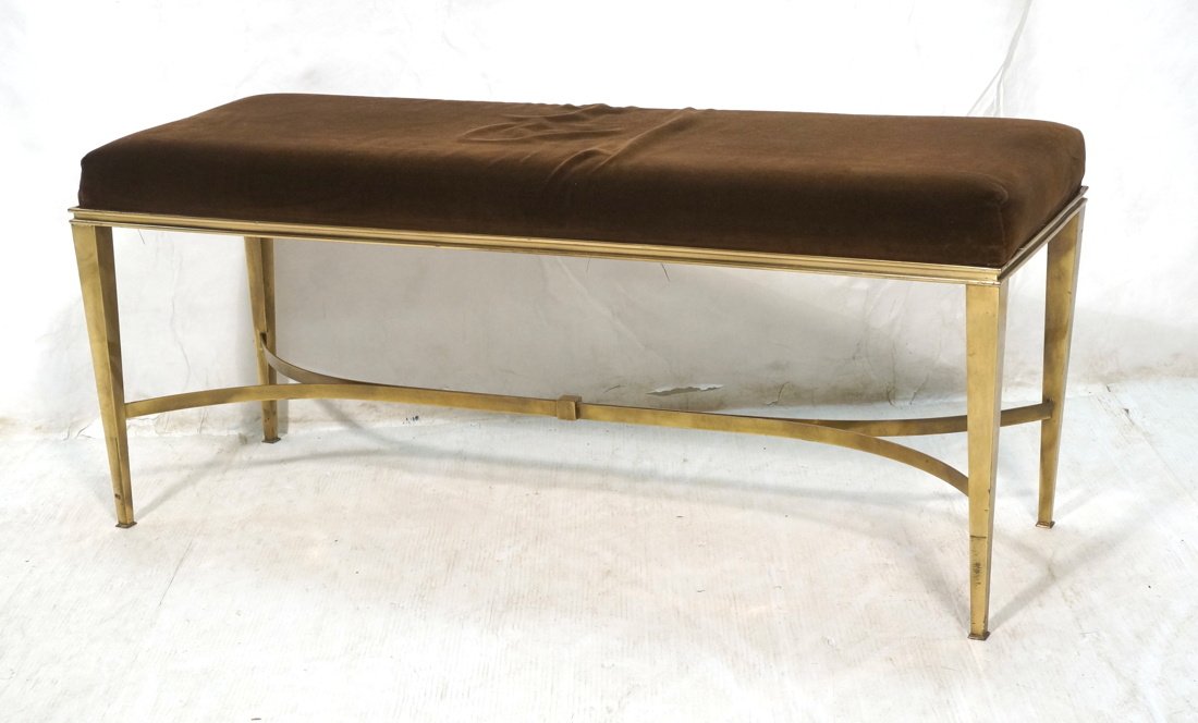 Brass Modernist Bench. Brown upholstery.  Tapered (1 of 10)