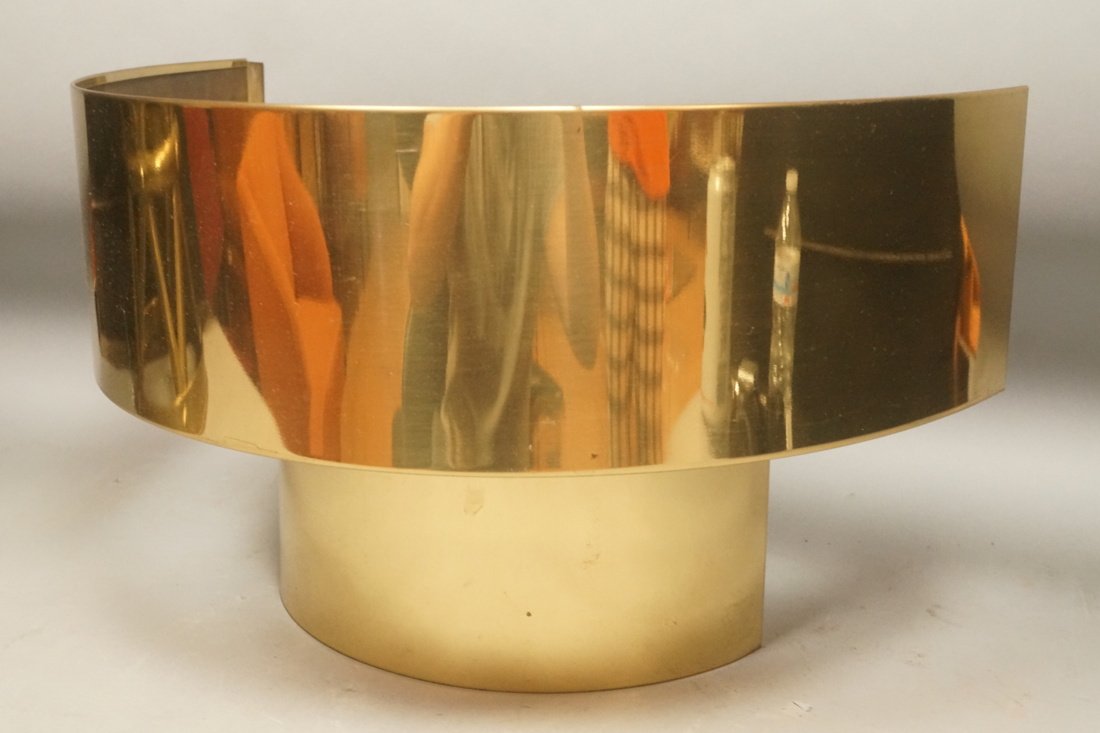 C JERE Brass Two Level Wall Sconce Semi circle fo: C JERE Brass Two Level Wall Sconce Semi circle form. Labeled. -- Dimensions: H: 11 inches: W: 19.5 inches: D: 11 inches ---