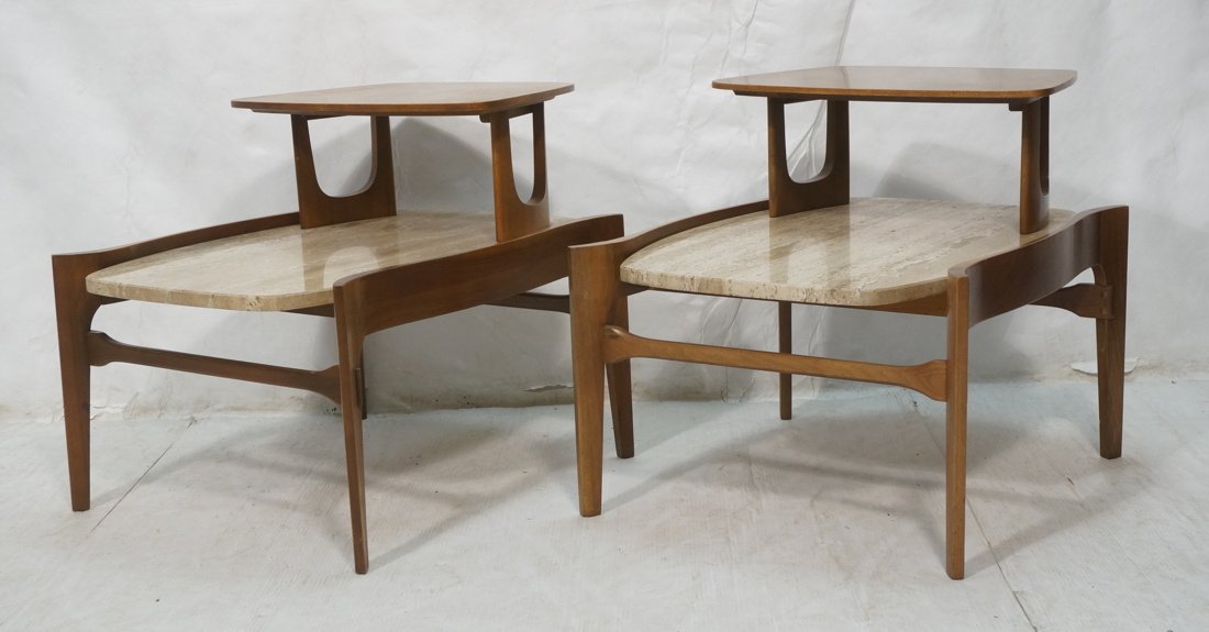 Pr Bertha Schaefer Travertine & Wood Step Side Ta (1 of 9)