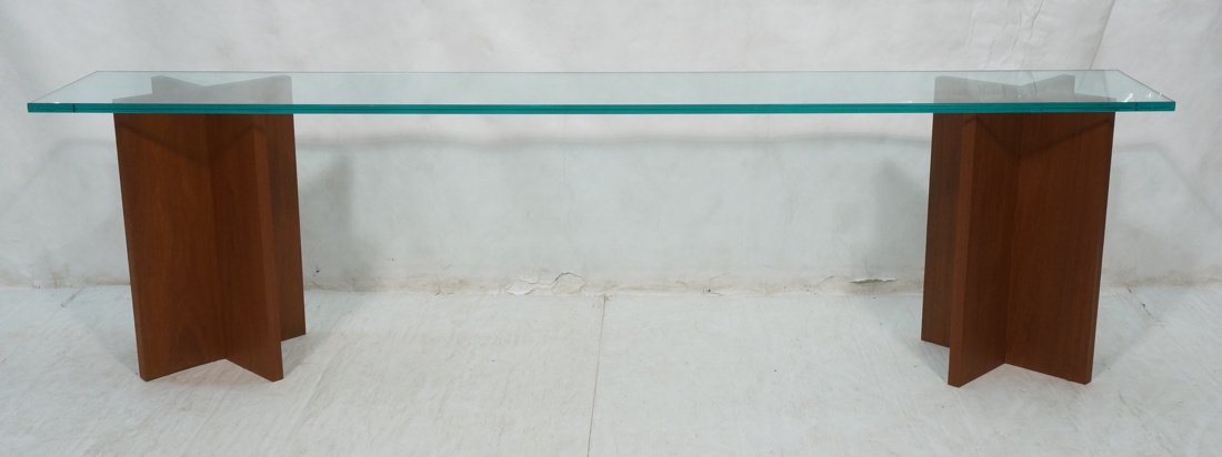 Glass Top Modernist Low Hall Table. "X" form wood (1 of 8)