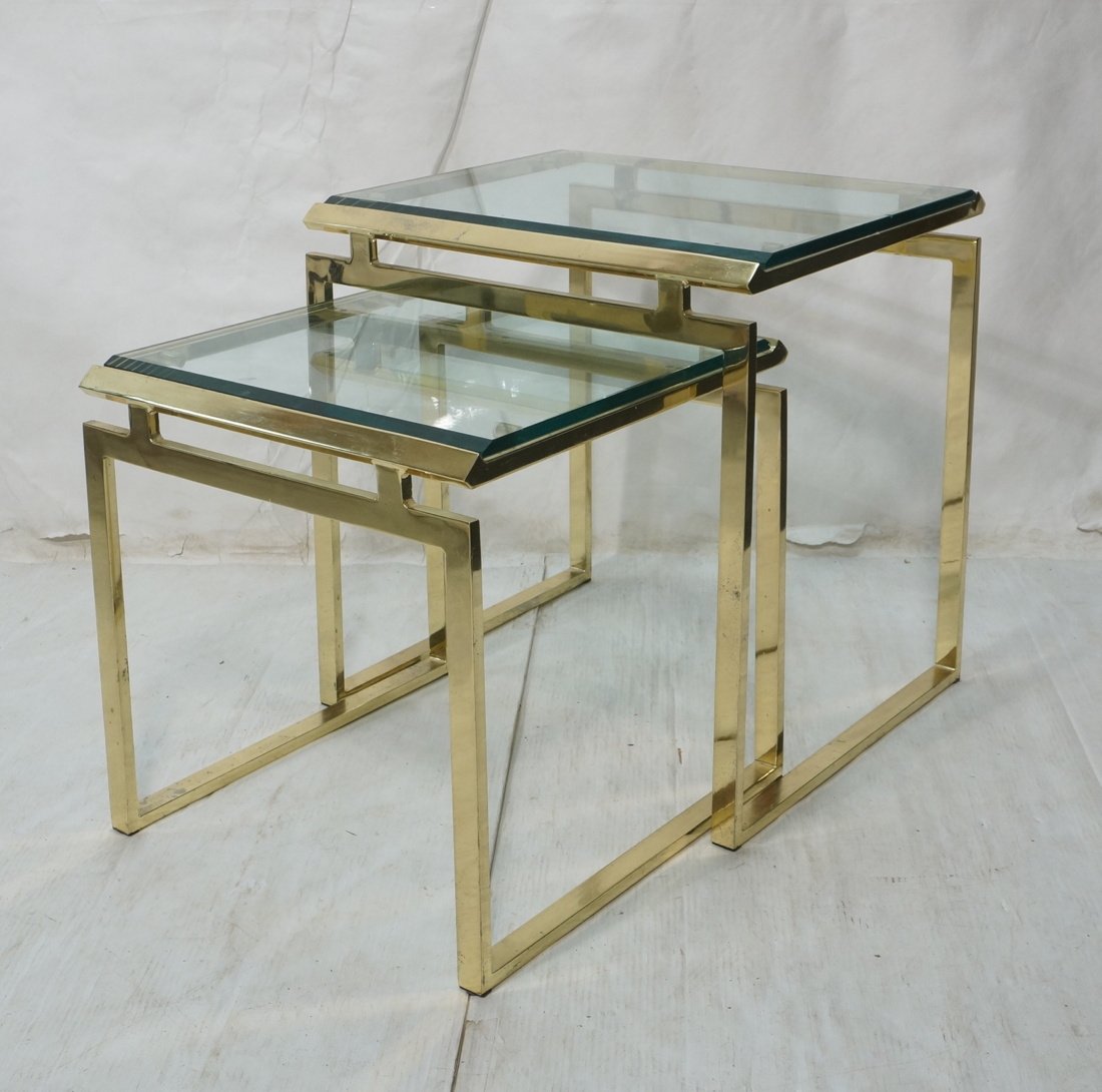Set of 2 Nesting Tables. Brass & Glass Modernist (1 of 10)
