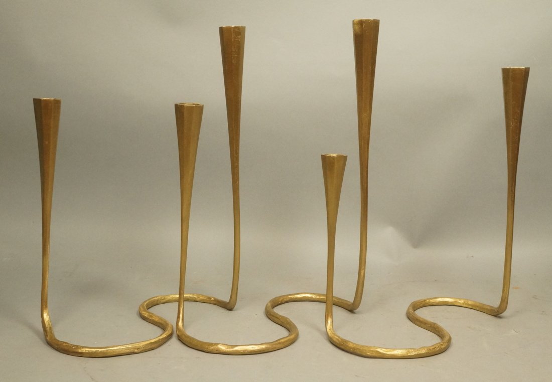 Set of 3 Brass Modernist Candleholders. Each with (1 of 5)
