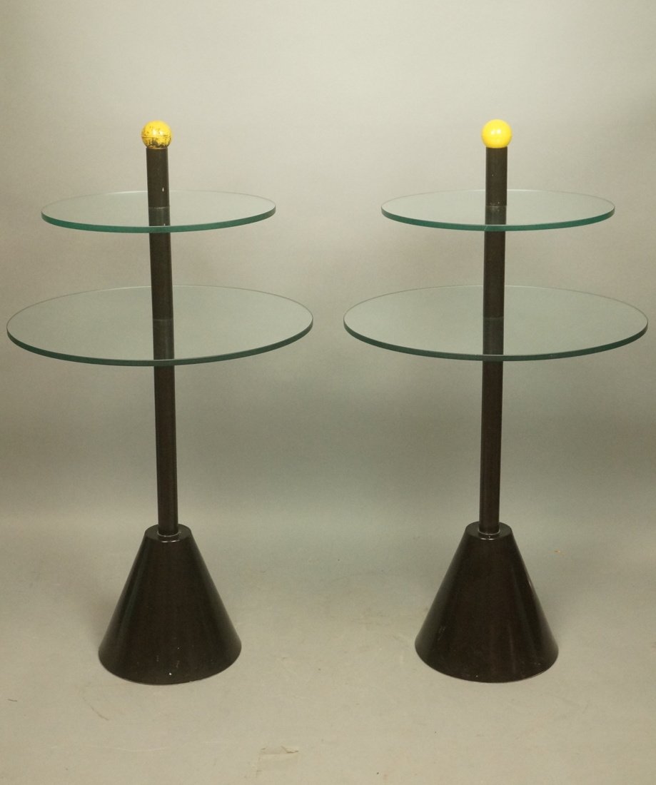 Pr MEMPHIS style Black Metal Two Tier Glass Table (1 of 7)