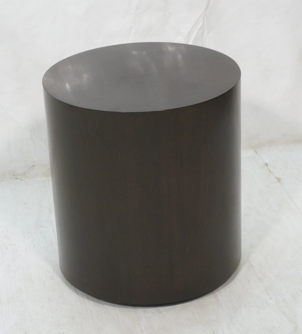 DUNBAR Drum Dark Walnut Column Side Table. Marked (1 of 6)
