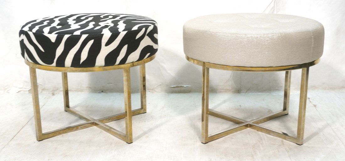 Two Round Brass Tone  Frame Tufted Stools. One is (1 of 8)