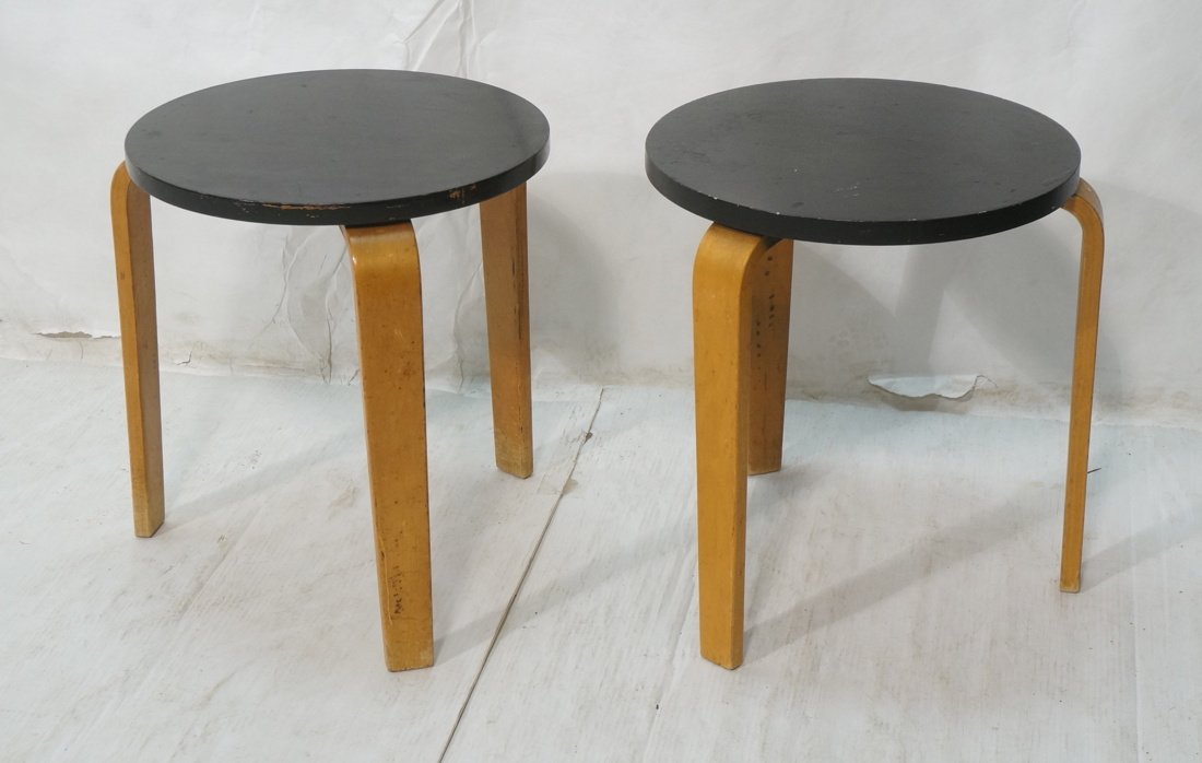 Pr ALVAR AALTO Stack Tables Stools. Blond legs wi (1 of 6)