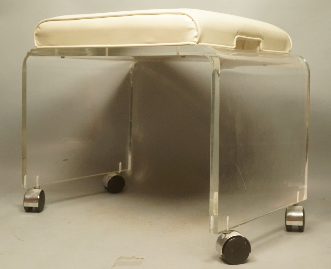 Lucite Rolling Vanity Bench Seat. White vinyl sea (1 of 6)
