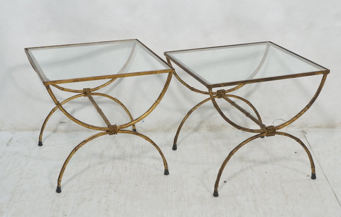 Pr Regency style Gilt Iron Glass Top Side Tables. (1 of 10)