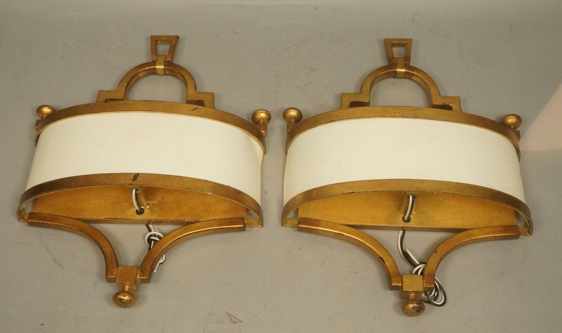 Pr Contemporary Gold Metal Wall Sconces. Linen fa (1 of 9)