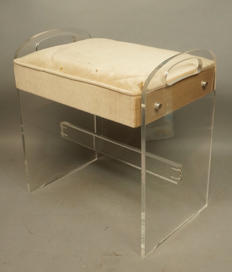 Lucite Vanity Bench. Modernist seating with white (1 of 8)