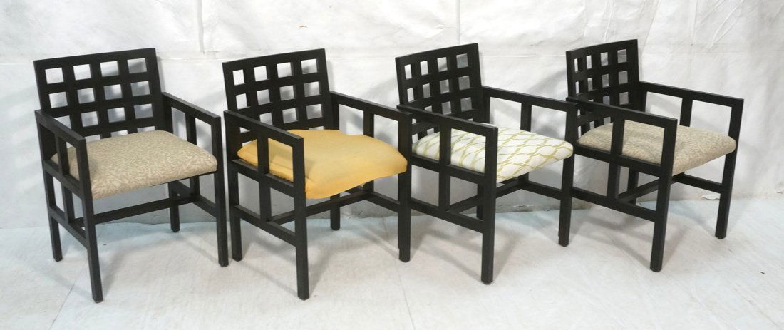 Set 4 Black Ebonized WARD BENNETT Designs Arm Sid: Set 4 Black Ebonized WARD BENNETT Designs Arm Side Chairs. Grid pattern side arms & backs. Marked. -- Dimensions: H: 32 inches: W: 21 inches: D: 21 inches ---
