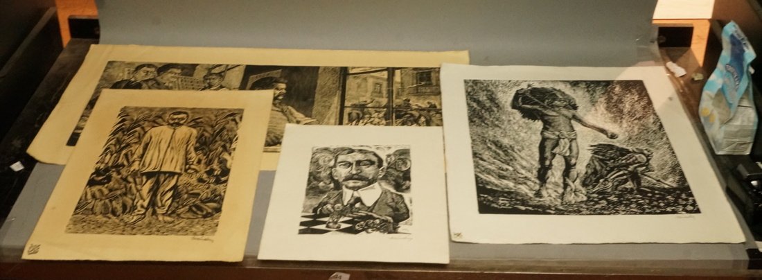 4pc Woodcut Block Prints. All pencil signed (1 of 7)